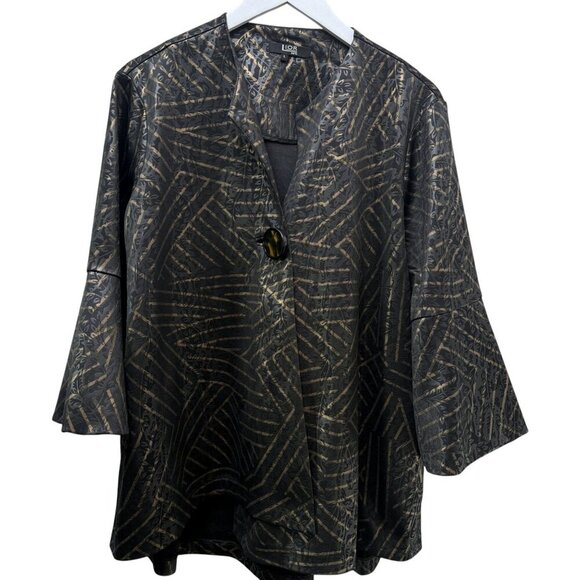 LIOR Paris Jacket Size Large Womens Modern Artsy Black Tan Geo Print - Picture 1 of 12